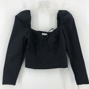 NWT Avec Les Filled Corset Smocked Long Sleeve Bow Crop Top Black